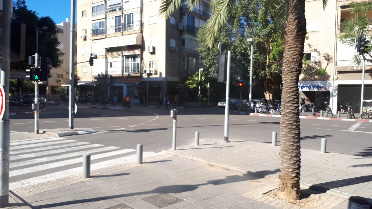 Frishman Street and Masarik Square crossroad in Tel Aviv with cityscape