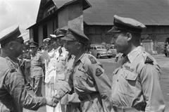 General H.J. Kruls welcomed by many at Kemajoran Airport in Batavia during inspection tour of Indonesia, May 1, 1947