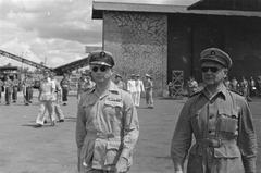 General Spoor and General Kruls arrival at Kemajoraan airfield in Batavia during inspection tour in 1947