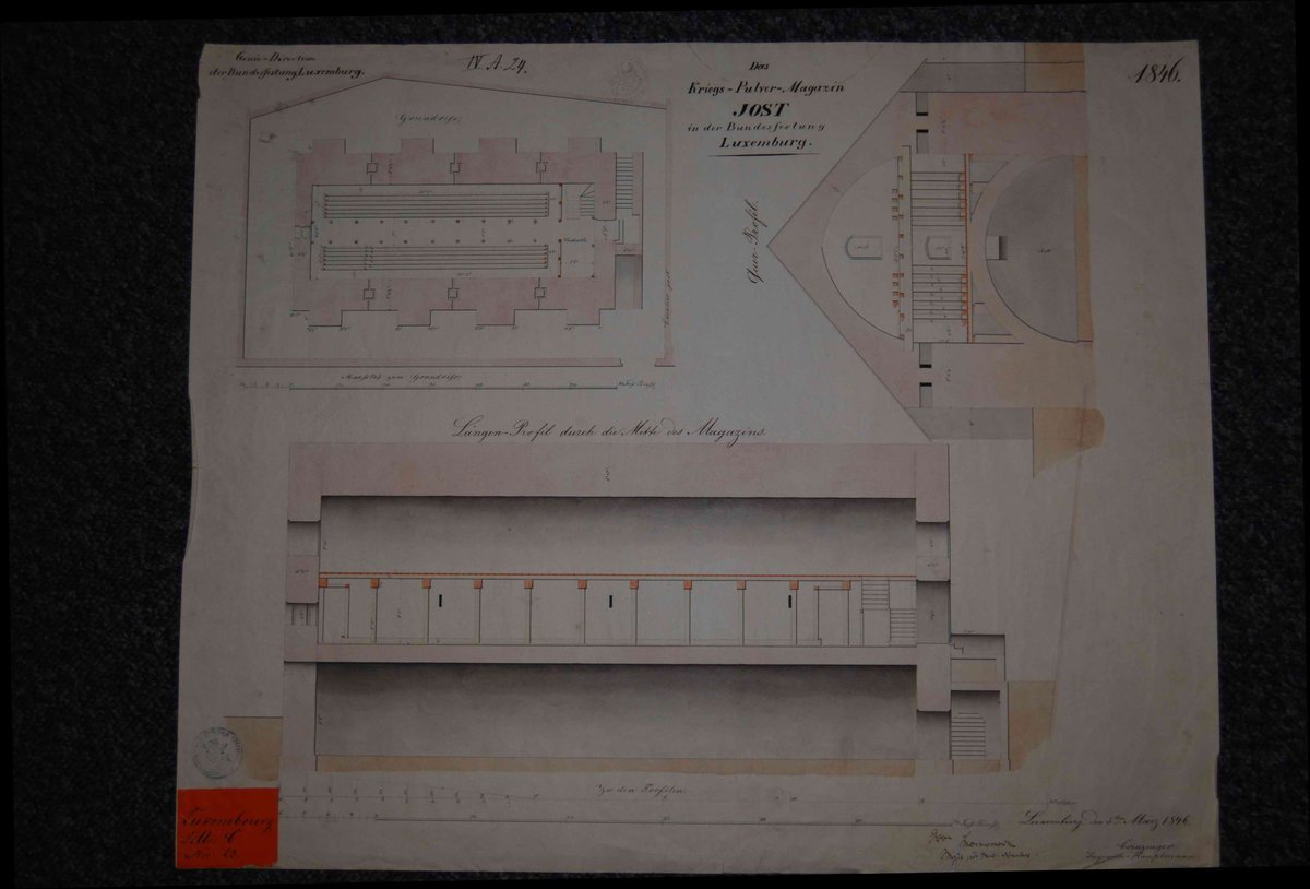 Plans of the wartime ammunitions depot Jost in Luxembourg Federal Fortress