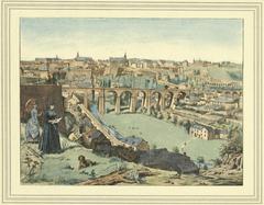 Pictorial drawing of Luxembourg fortress by Michel Engels showing Luxembourg as an open city from Fetschenhof viewpoint