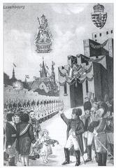 Napoleon I arriving in Luxembourg City on October 9, 1804, illustrated in a historic postcard