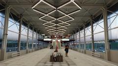 Prokshino station entrance of Moscow Metro with modern architectural design and clear blue sky