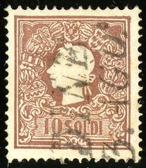 1859 Austrian KK stamp 10 soldi brownlilac cancelled at Udine