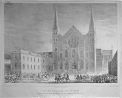 Engraving of the Cavalcade of Charles X's coronation passing in front of the basilica