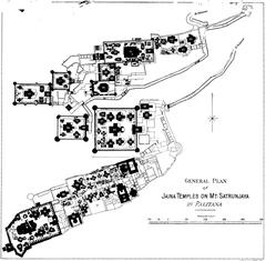 General plan of Jain temples complex on Mount Shatrunjaya in Palitana, Gujarat, India