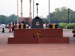 Amar Jawan Jyoti war memorial in India with eternal flame and black marble structure
