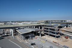 LAX Metro Transit Center station under construction with cranes and scaffolding in September 2023