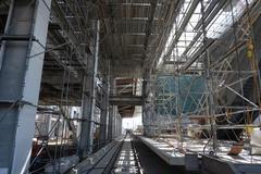 LAX Metro Transit Center station construction site with heavy machinery and workers in September 2023