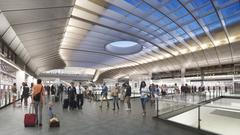 LAX Metro Transit Center station mezzanine rendering with stairs and escalators