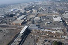Aerial view of LAX Metro Transit Center station with surrounding roads and infrastructure in January 2024