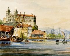 Historical view of the Port of Rio de Janeiro and Guanabara Bay with the Monastery of Saint Benedict