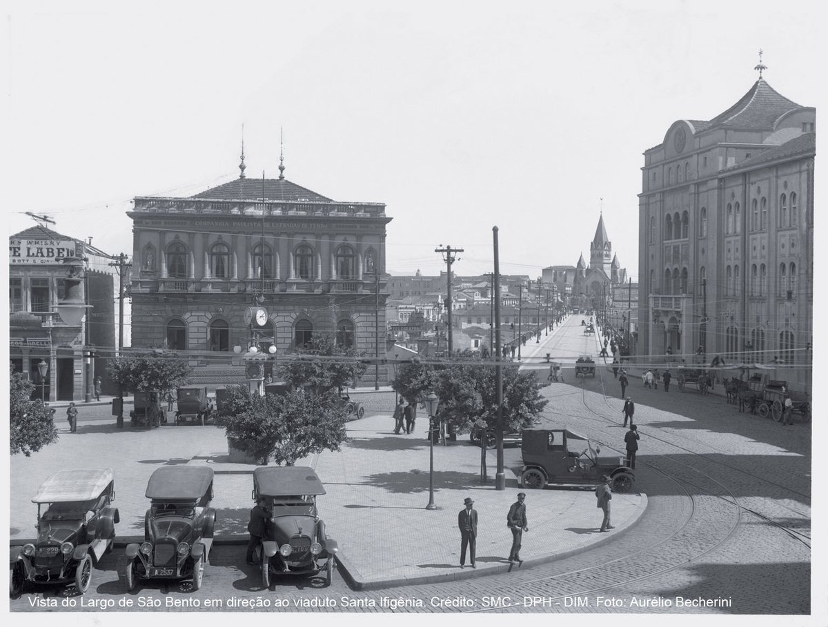 Largo de São Bento square with historic buildings and statues in São Paulo, Brazil