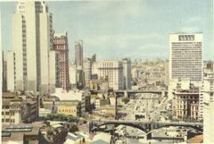 Historic view of Rua Nova Anhangabaú street in São Paulo with old buildings and tram tracks