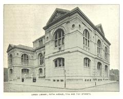 Historic Lenox Library building on Fifth Avenue between 70th and 71st Streets in New York City, 1893