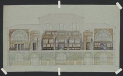 Interior elevation of Lenox Library in New York, watercolor and graphite architectural drawing