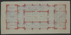 Third floor plan of Lenox Library in New York City, architectural drawing in watercolor and graphite on gray paper