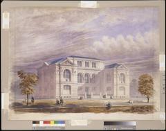 Perspective rendering of Lenox Library in New York City in watercolor, ink and graphite