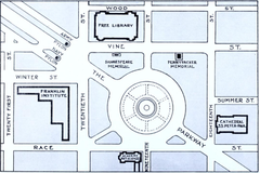 1934 map of Logan Circle and surrounding area in Philadelphia