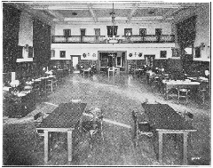 Interior view of the Library of the Academy of the Natural Sciences of Philadelphia with rows of bookshelves and a reading area