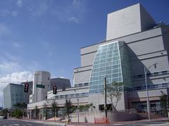 South entrance of Knight Concert Hall on NE 13th St with N Bayshore Dr to the right and Biscayne Blvd behind the building