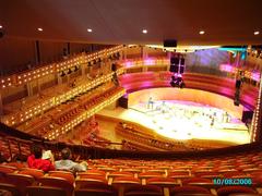 Interior view of Knight Concert Hall at the Performing Arts Center in downtown Miami Florida showing stage and seating