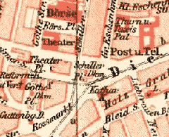 Frankfurt city map from 1893 showing Hauptwache (then Schillerplatz), Börse, and Thurn and Taxis Palace