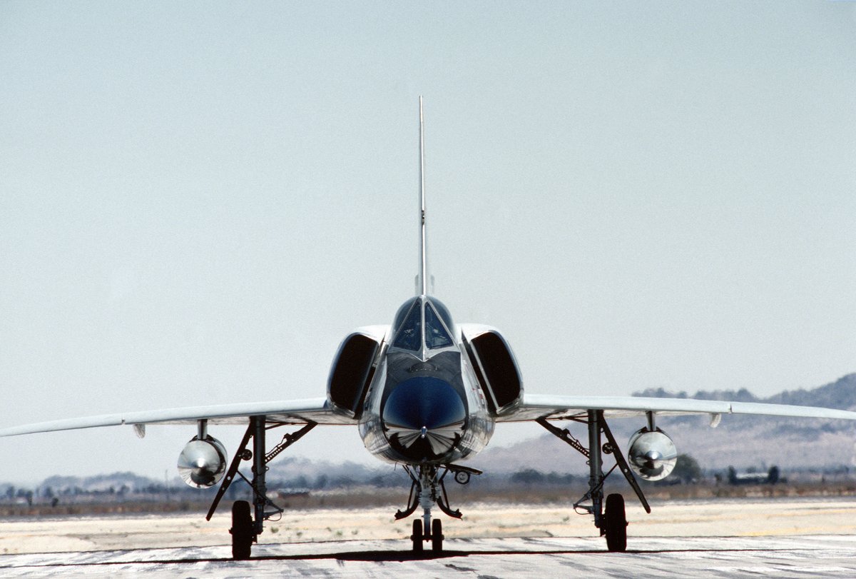 F-106A Delta Dart aircraft rolling along a taxiway at Rockwell International's Plant No. 42 in Palmdale, California