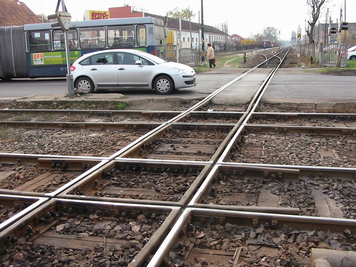 Budapest Lájosmizse Kecskemét railway line crossing tram line 50 in Budapest Hungary