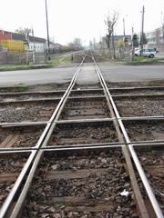 Intersection of Budapest–Lajosmizse railway line and tram line 50 at Kispest