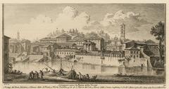 Ruin of ancient Roman bridges and buildings including Ponte Palatino, Palazzo di Pilato, Monte Palatino, Tempio di Vesta, Cloaca Massima discharge point, and Santa Maria in Cosmedin