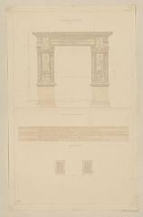 Drawing of the elevation at the top of the Arch of Septimius Severus Forum Boarium with inscription restoration by Prosper Morey