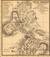 Ancient map showing Forum Romanum and Fora of the Caesars with Capitoline Hill and surrounding region from Roman times