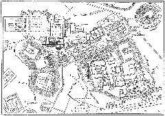 Antique map of downtown Rome during the Roman Empire showing Forum Romanum, Foro di Nerva, and Cloaca Maxima