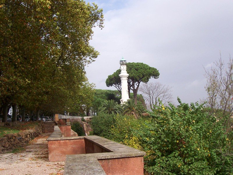 Lighthouse on Janiculum Hill in Rome at sunset