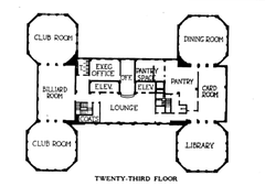 23rd floor plan of Allerton Hotel (now Warwick Allerton) in Chicago from 1925