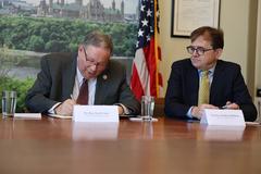 Officials discussing Canada wildland fires at U.S. Embassy in Canada, June 27, 2023