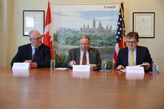 Officials discussing Canada wildland fires at U.S. Embassy in Canada on June 27, 2023