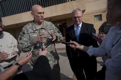 Gen. Ray Odierno and U.S. Ambassador Christopher Hill speaking to media at U.S. Embassy in Baghdad, Iraq, December 2009