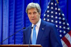 U.S. Secretary of State John Kerry addressing reporters at U.S. Embassy in Baghdad in 2016