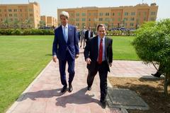 U.S. Secretary of State John Kerry walking with U.S. Ambassador to Iraq Stuart Jones at U.S. Embassy Baghdad in 2016