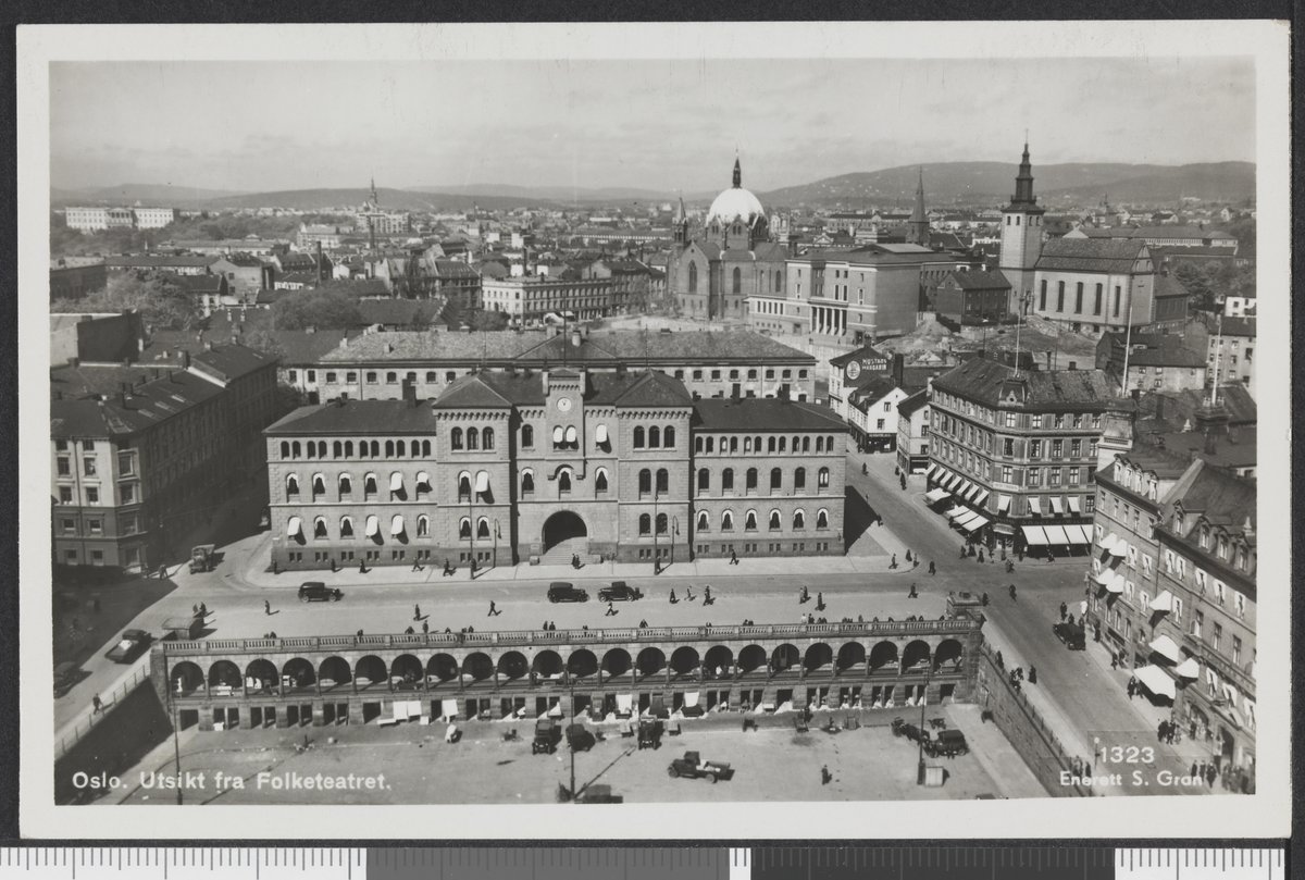 View of Youngstorget square in Oslo with surrounding buildings and street activity