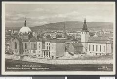 View of Deichmanske Library, Margaret Church, and Trinity Church in Oslo