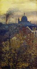 Dome of the Holy Trinity Church in Norway from 1883-1884 oil painting on cardboard