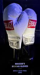 Maggie's boxing gloves from Million Dollar Baby displayed at Warner Bros. Studio Tour Hollywood