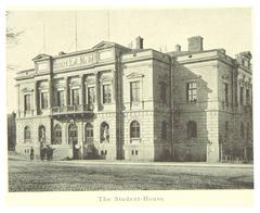 Historic Helsinki Student House building with classic architecture in black and white illustration