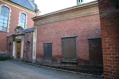 Gravestones embedded in the eastern wall of Holmens Kirke in Copenhagen