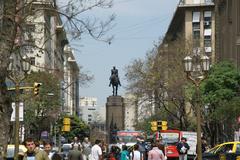 Avenida Presidente Julio A. Roca street view in Buenos Aires with tall buildings and city traffic