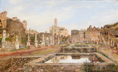 Historic house in Rome, titled Vestalindernes hus, drawn by Josef Theodor Hansen in 1906