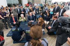 Group of leaders at Earth Day event at Boston Aquarium